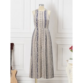 Women Geometric Print Crew Neck Sleeveless Bohemian Wide Leg Jumpsuit Women Geometric Print Crew Neck Sleeveless Bohemian Wide Leg Jumpsuit
