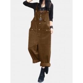 Solid Color Button Pocket Sleeveless Casual Corduroy Jumpsuit for Women Solid Color Button Pocket Sleeveless Casual Corduroy Jumpsuit for Women