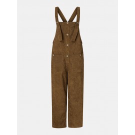 Solid Color Button Pocket Sleeveless Casual Corduroy Jumpsuit for Women