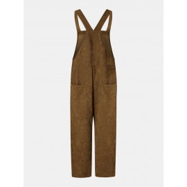 Solid Color Button Pocket Sleeveless Casual Corduroy Jumpsuit for Women