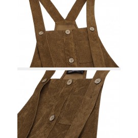 Solid Color Button Pocket Sleeveless Casual Corduroy Jumpsuit for Women