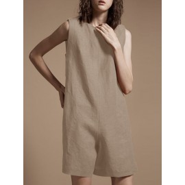 Solid Zip Back Sleeveless Pocket Crew Neck Jumpsuit Solid Zip Back Sleeveless Pocket Crew Neck Jumpsuit