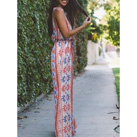 Women Floral Geometric Print V-Neck Bohemian Sleeveless Jumpsuit Women Floral Geometric Print V-Neck Bohemian Sleeveless Jumpsuit