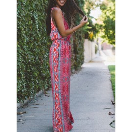 Women Floral Geometric Print V-Neck Bohemian Sleeveless Jumpsuit Women Floral Geometric Print V-Neck Bohemian Sleeveless Jumpsuit