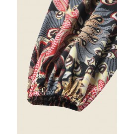 Women Allover Print Backless Tie Shoulder Strap Jumpsuit Women Allover Print Backless Tie Shoulder Strap Jumpsuit