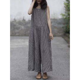 Plaid Wide Leg Sleeveless Baggy Black Overalls Jumpsuit