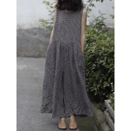 Plaid Wide Leg Sleeveless Baggy Black Overalls Jumpsuit