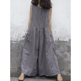 Plaid Wide Leg Sleeveless Baggy Black Overalls Jumpsuit