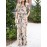 Plant Print Pocket Button Drawstring Casual Cotton Jumpsuit