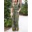 Plant Print Pocket Button Drawstring Casual Cotton Jumpsuit