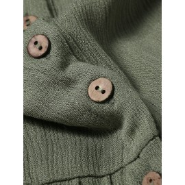 Solid Color Button Casual Wide Legs Short Sleeve Jumpsuit
