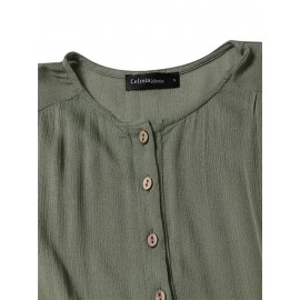 Solid Color Button Casual Wide Legs Short Sleeve Jumpsuit