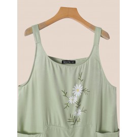 Women Floral Print Crew Neck Sleeveless Jumpsuit With Pocket Women Floral Print Crew Neck Sleeveless Jumpsuit With Pocket
