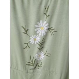 Women Floral Print Crew Neck Sleeveless Jumpsuit With Pocket Women Floral Print Crew Neck Sleeveless Jumpsuit With Pocket