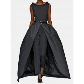 Solid Color O-neck Sleeveless Long Pants Romper Zipper Jumpsuit Solid Color O-neck Sleeveless Long Pants Romper Zipper Jumpsuit