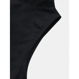 Solid Color O-neck Sleeveless Long Pants Romper Zipper Jumpsuit