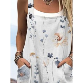 Women Floral Plant Print Double Pocket Overalls Jumpsuit Women Floral Plant Print Double Pocket Overalls Jumpsuit