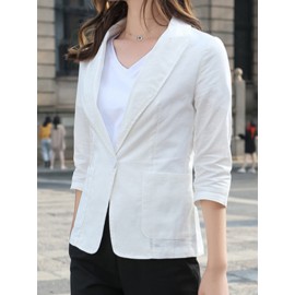 Solid Lapel Pocket Button Front 3/4 Sleeve Blazer Solid Lapel Pocket Button Front 3/4 Sleeve Blazer