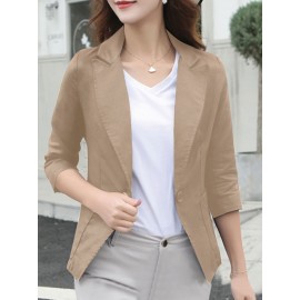 Solid Lapel Pocket Button Front 3/4 Sleeve Blazer Solid Lapel Pocket Button Front 3/4 Sleeve Blazer