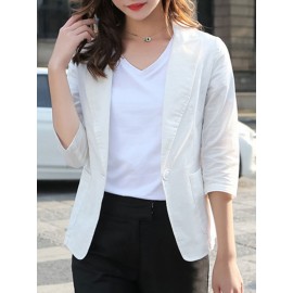 Solid Lapel Pocket Button Front 3/4 Sleeve Blazer Solid Lapel Pocket Button Front 3/4 Sleeve Blazer
