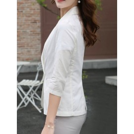 Solid Lapel Pocket Button Front 3/4 Sleeve Blazer Solid Lapel Pocket Button Front 3/4 Sleeve Blazer