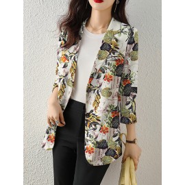 Plants Print Long Sleeve Lapel Blazer For Women Plants Print Long Sleeve Lapel Blazer For Women