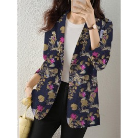 Plants Print Long Sleeve Lapel Blazer For Women Plants Print Long Sleeve Lapel Blazer For Women