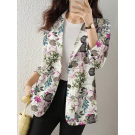 Plants Print Long Sleeve Lapel Blazer For Women Plants Print Long Sleeve Lapel Blazer For Women