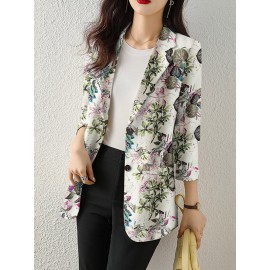 Plants Print Long Sleeve Lapel Blazer For Women Plants Print Long Sleeve Lapel Blazer For Women