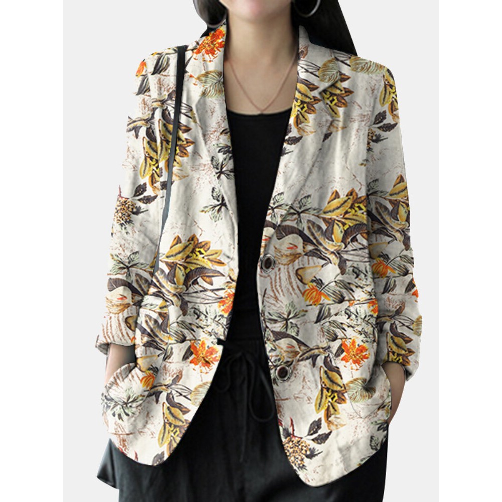 Floral Print Casual Lapel Collar Button Women Loose Blazer Floral Print Casual Lapel Collar Button Women Loose Blazer