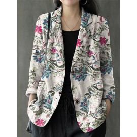 Floral Print Casual Lapel Collar Button Women Loose Blazer Floral Print Casual Lapel Collar Button Women Loose Blazer