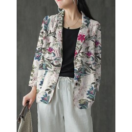 Floral Print Casual Lapel Collar Button Women Loose Blazer Floral Print Casual Lapel Collar Button Women Loose Blazer