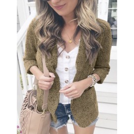 Solid Color Long Sleeve Lapel Collar Pocket Blazer For Women