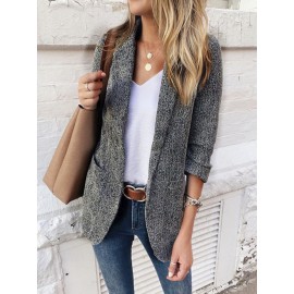 Solid Color Long Sleeve Lapel Collar Pocket Blazer For Women