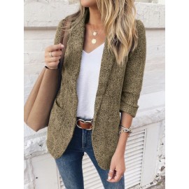 Solid Color Long Sleeve Lapel Collar Pocket Blazer For Women