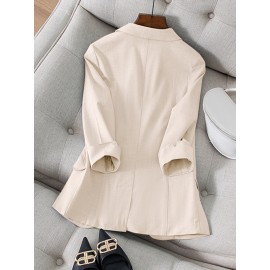 Solid Pocket 3/4 Sleeve Lapel Blazer For Women Solid Pocket 3/4 Sleeve Lapel Blazer For Women