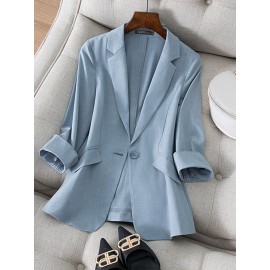 Solid Pocket 3/4 Sleeve Lapel Blazer For Women Solid Pocket 3/4 Sleeve Lapel Blazer For Women