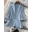 Solid Pocket 3/4 Sleeve Lapel Blazer For Women