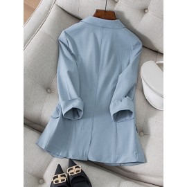 Solid Pocket 3/4 Sleeve Lapel Blazer For Women Solid Pocket 3/4 Sleeve Lapel Blazer For Women