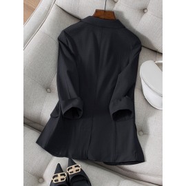 Solid Pocket 3/4 Sleeve Lapel Blazer For Women Solid Pocket 3/4 Sleeve Lapel Blazer For Women