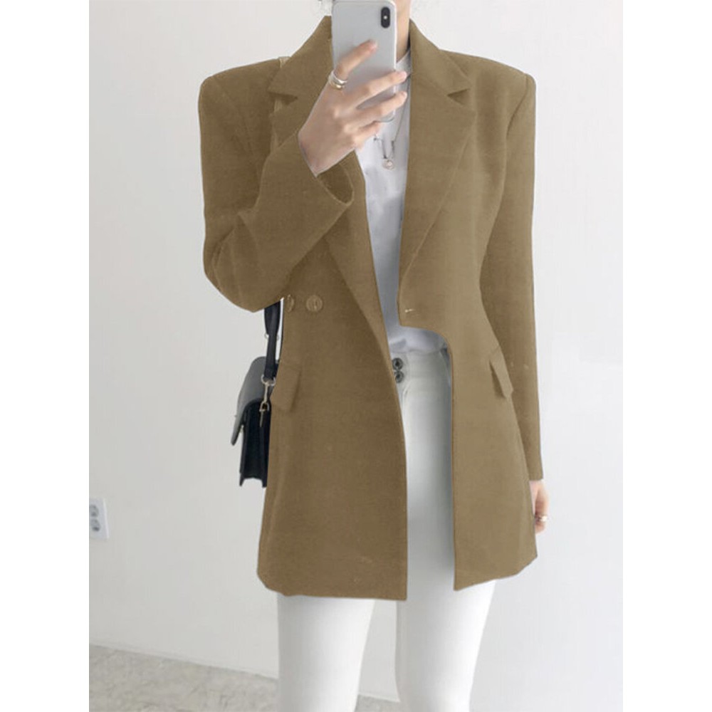 Solid Asymmetrical Hem Long Sleeve Lapel Blazer Solid Asymmetrical Hem Long Sleeve Lapel Blazer