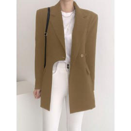 Solid Asymmetrical Hem Long Sleeve Lapel Blazer Solid Asymmetrical Hem Long Sleeve Lapel Blazer