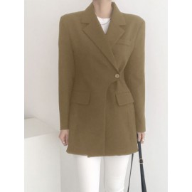 Solid Asymmetrical Hem Long Sleeve Lapel Blazer Solid Asymmetrical Hem Long Sleeve Lapel Blazer