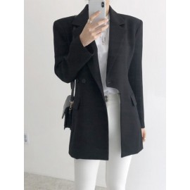 Solid Asymmetrical Hem Long Sleeve Lapel Blazer Solid Asymmetrical Hem Long Sleeve Lapel Blazer