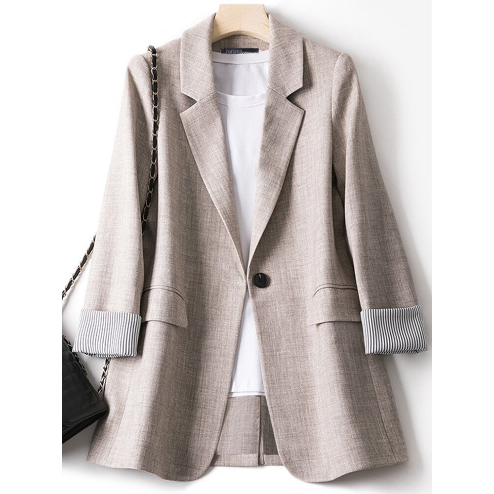 Stripe Panel Long Sleeve Button Front Lapel Blazer Stripe Panel Long Sleeve Button Front Lapel Blazer