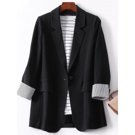Stripe Panel Long Sleeve Button Front Lapel Blazer Stripe Panel Long Sleeve Button Front Lapel Blazer