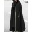 Women Solid Color Button Design Hooded Cloak Coat