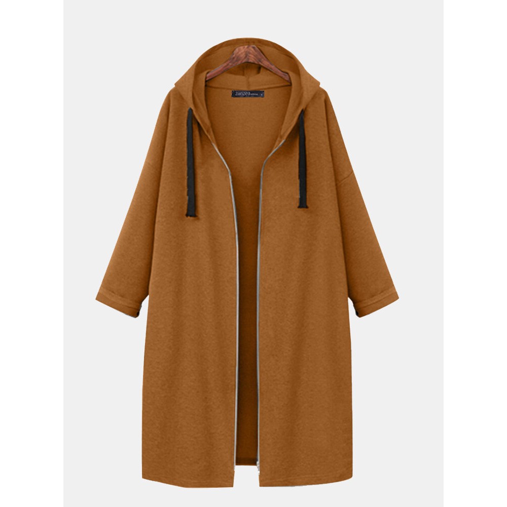 Casual Zip Front Pocket Long Sleeve Drawstring Coat Casual Zip Front Pocket Long Sleeve Drawstring Coat