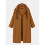 Casual Zip Front Pocket Long Sleeve Drawstring Coat