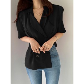 Women Double Breasted Puff Sleeve Solid Lapel Blazer Women Double Breasted Puff Sleeve Solid Lapel Blazer